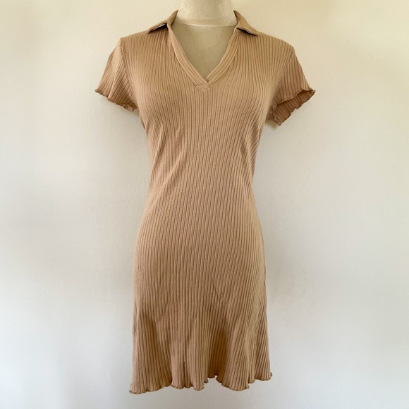 Beige ribbed cotton sweater dress - Picture 1 of 4